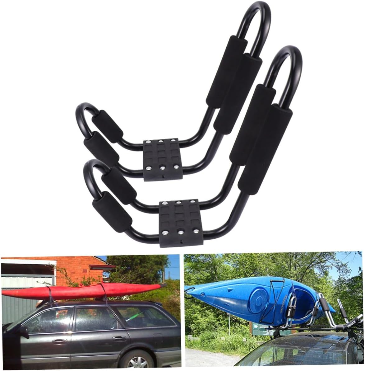 SECFOU 2pcs Kayak Roof Rack Carrier for Car SUV Truck, J-Shaped Canoe Roof Frame with Detachable Design, Heavy Duty Kayak Car Rack for Outdoor Water Sports Transport