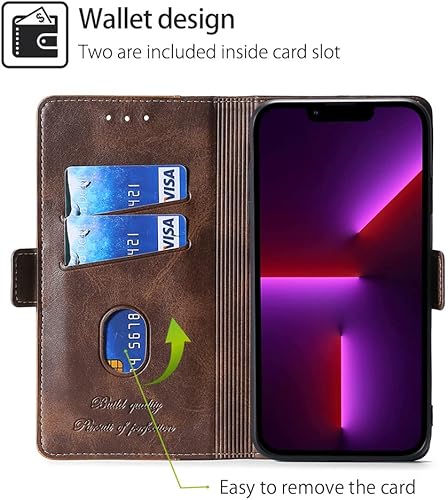 Miniatura 2 de Wallet Folio Case for XIAOMI REDMI K40, Premium PU Leather Slim Fit Cover for REDMI K40, 2 Card Slots, Friendly Fit, Brown & Golden