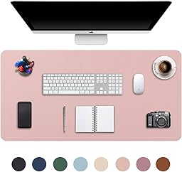 DOBAOJIA Tapis de Souris Grand Prolongé Mouse Pad Mat XXL sous Main Bureau en Cuir Tapis de Portable Pad Écriture pour Bureau/Domicile/Gaming, PU Étanche + Suède Antidérapant 90 x 43 cm (Rose)