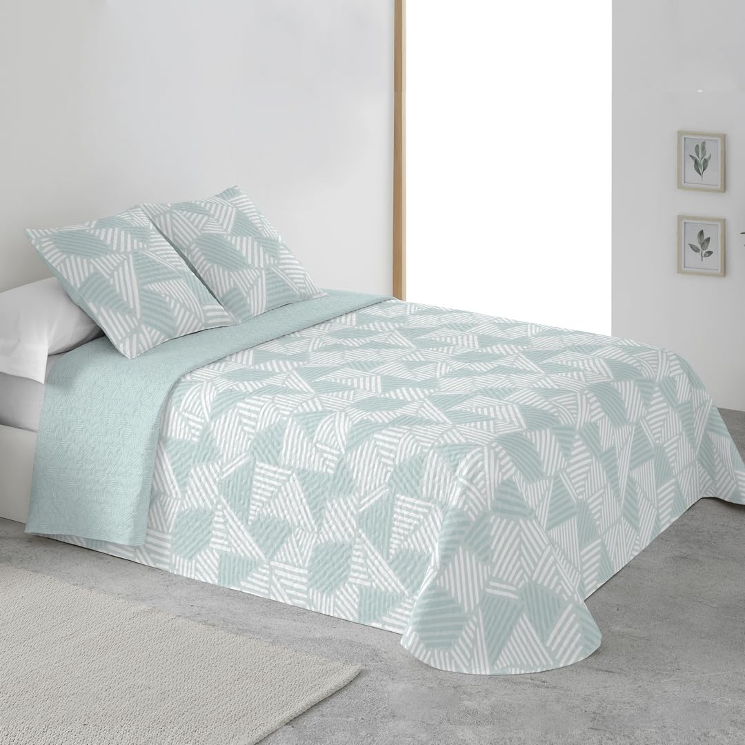 BOHEME Colcha Estampada Reversible Cosida Carla Agua Cama 150 cm - 250x270 cm