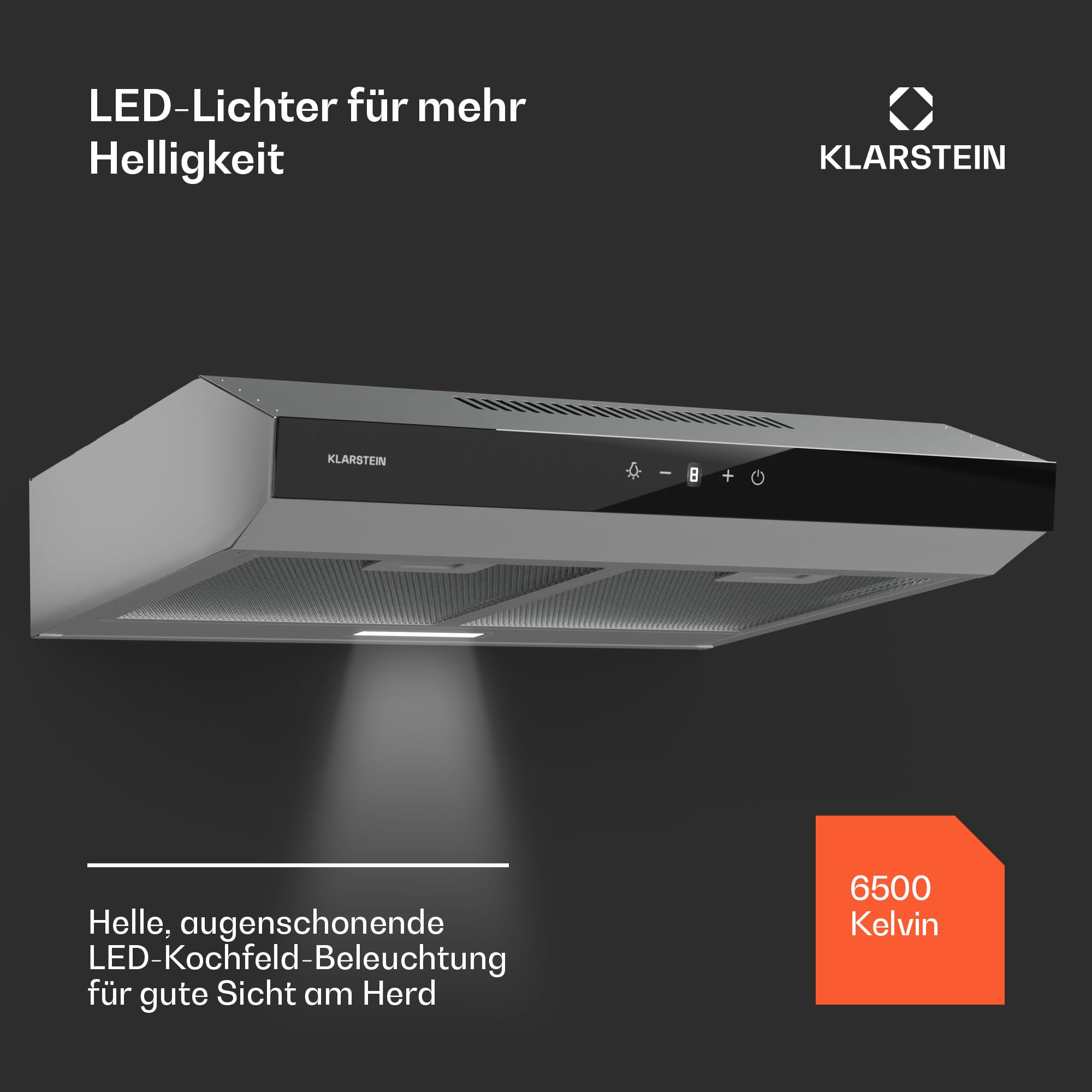 Klarstein Dunstabzugshaube 60cm Abluft Edelstahl 175 m³/h LED Touch-Bedienfeld