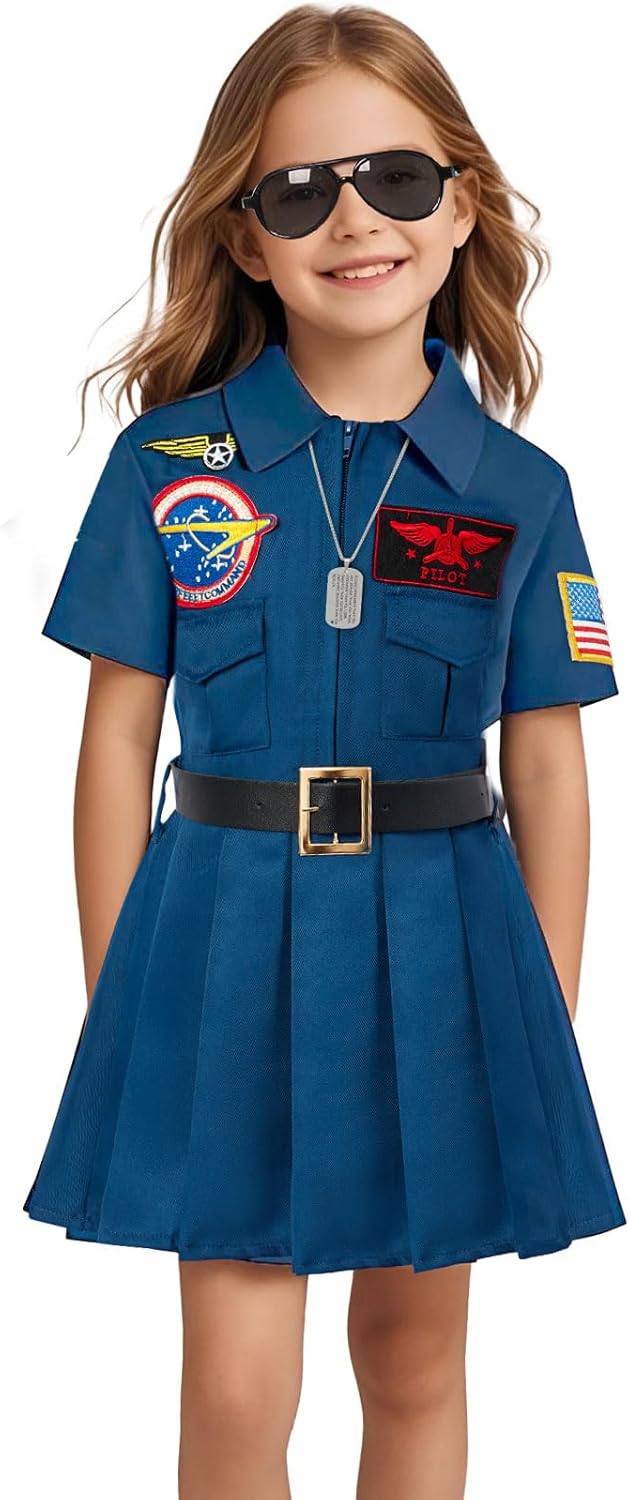 G.C Girls Pilot Costume Dress Sunglasses Accessories Kids Toddler Halloween Cosplay Role Play Party Birthday Gifts - Image 2
