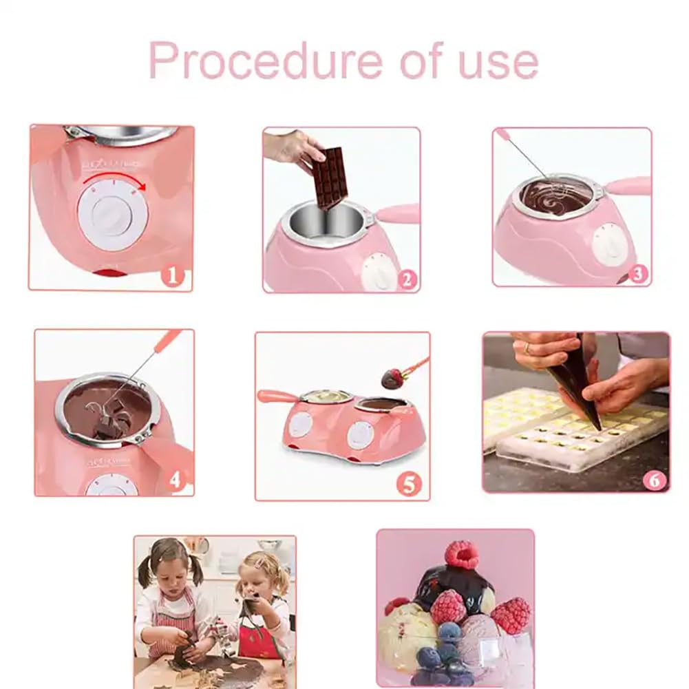 TsoLay Fondoir à Chocolat, Mini Kit de Fondue Électrique avec Double Pot de Fusion, Capacité 500 G, Contrôle de Température Indépendant et Commutation 45 ℃/70 ℃, pour Chocolat au Lait