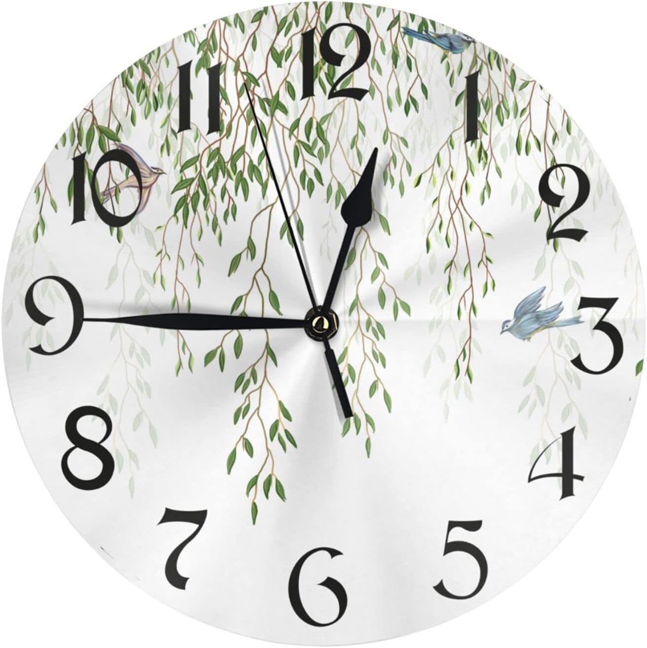 SUPLUCHOM Wall Clock Willow Branche Botanical Bird 10 Inch Silent Non-Ticking Battery Operated Decor for Kitchen Living Room Bedroom Home Office School
