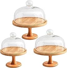 Cake Stand 9 Inch Wooden Cake Stand with Clear Glass Lid Removable Dome Multifunctional Stand for Party Home Dessert Cheese Fruit Display and Stoc
