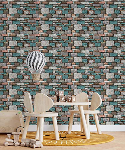 Image of DWELLSINDIA Brick Stones Self Adhesive Peel and Stick PVC Wallpaper Waterproof, Scratch Resistant, Laminated (41CM X 244CM, Multicolor, Matt)