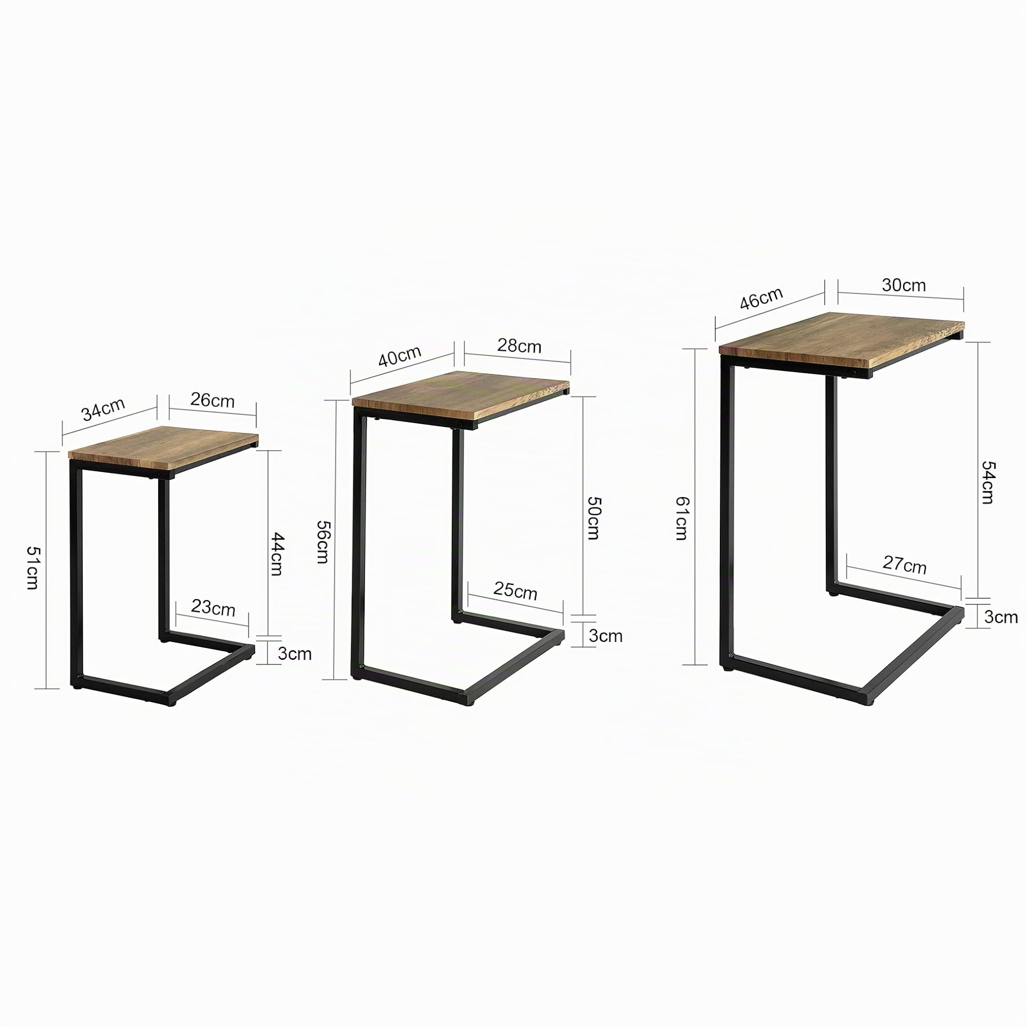 SoBuy 3er-Set Beistelltisch platzsparend, Natur & Schwarz | Moderne Couchtische für Wohnzimmer, ineinander stellbares Design, vielseitig, FBT102-F