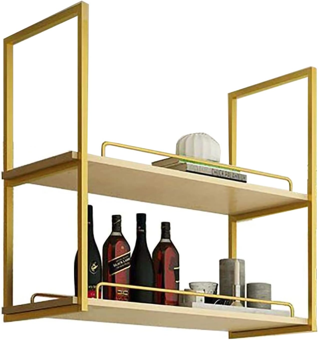 Solid Wood 2 Tier Living Room Ceiling Shelf Wine Rack, Bar Restaurant Hanging Decoration Storage Rack, Easy to Install, Plate Thickness 2Cm/D/80 * 30 * 80Cm