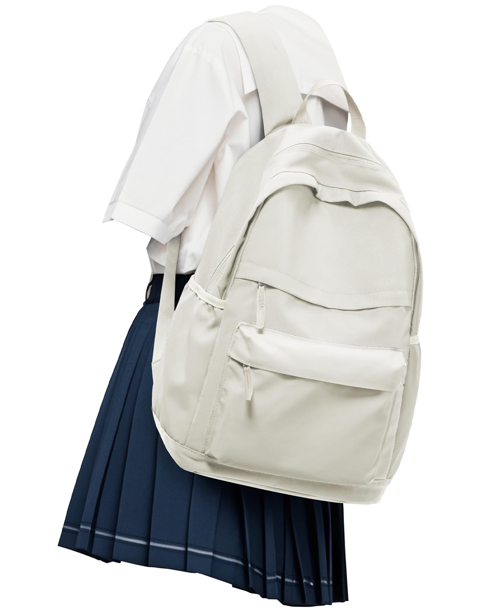 VECAVE School Backpack Beige College High School Bags backpack for Boys Girls Teens Waterproof Bookbag Casual Lightweight Travel