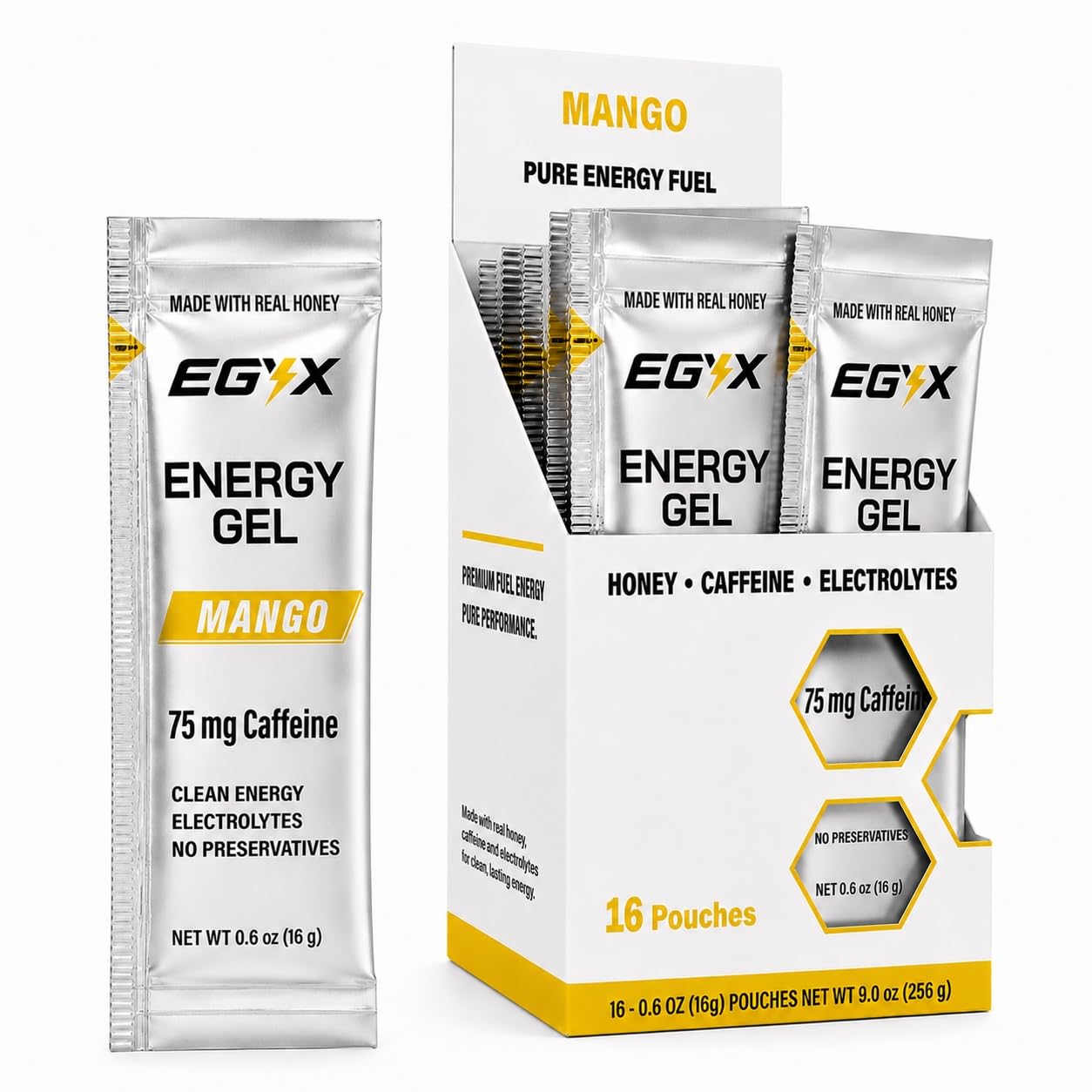 Honey Energy Gel – 75 mg Caffeine – Preservative-Free – 16 Count Variety Pack – Original, Orange, Lemon & Mango – Running, Workouts & Everyday Use — Amazon image 7