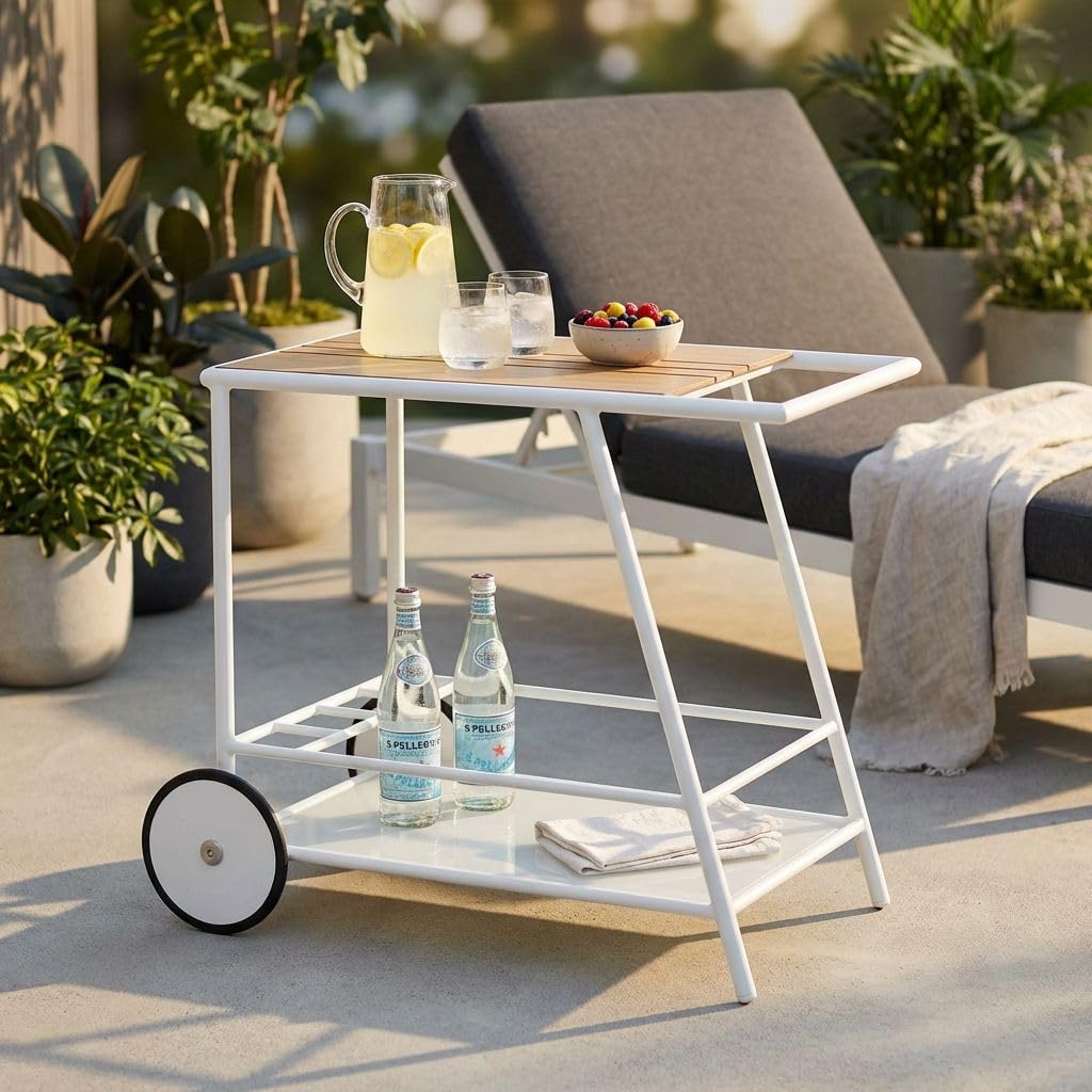 Milani Home Carrello Porta Vivande Outdoor Alluminio HPL Bianco 91 x 50 x 73 cm