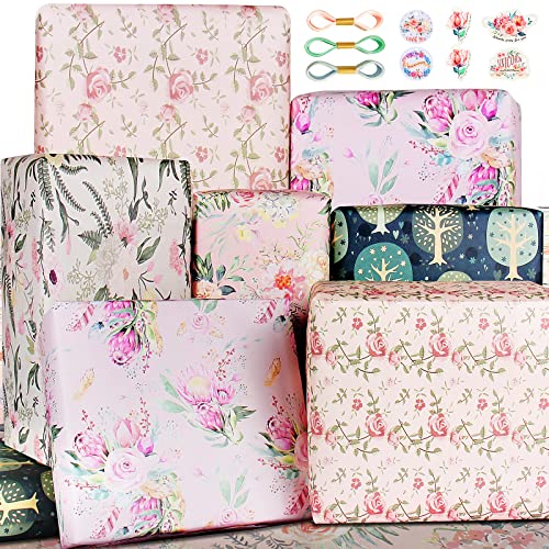 Papier cadeau écologique pour femme motif floral anniversaire en papier recyclé