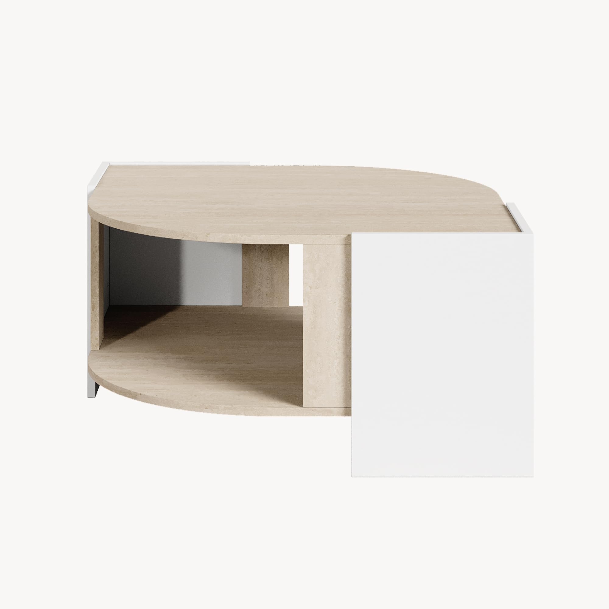 [en.casa] Tavolino Centrale da Salotto con Piano Curvo Tavolo Basso da Caffè con Ripiano Vano Aperto per Soggiorno Living Studio 75 x 75 x 40 cm - Bianco/Color Avorio Travertino