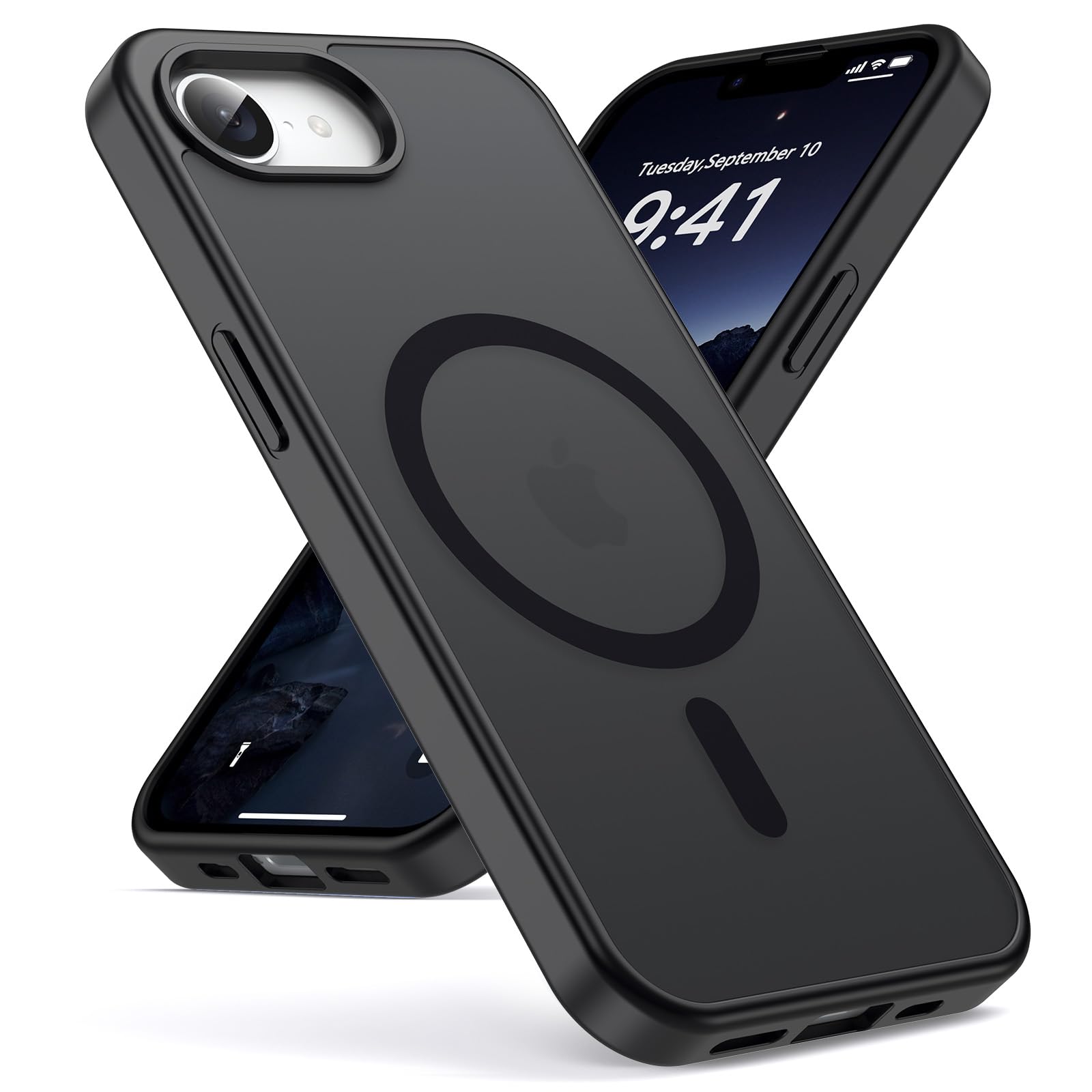 Oududianzi-Cover per iPhone 16e/17e Compatibile con MagSafe, Custodia Traslucida Posteriore PC Silicone TPU Bumper, Protezione Della Fotocamera, Cover Militare Antiurto Anti-Impronte-Nero