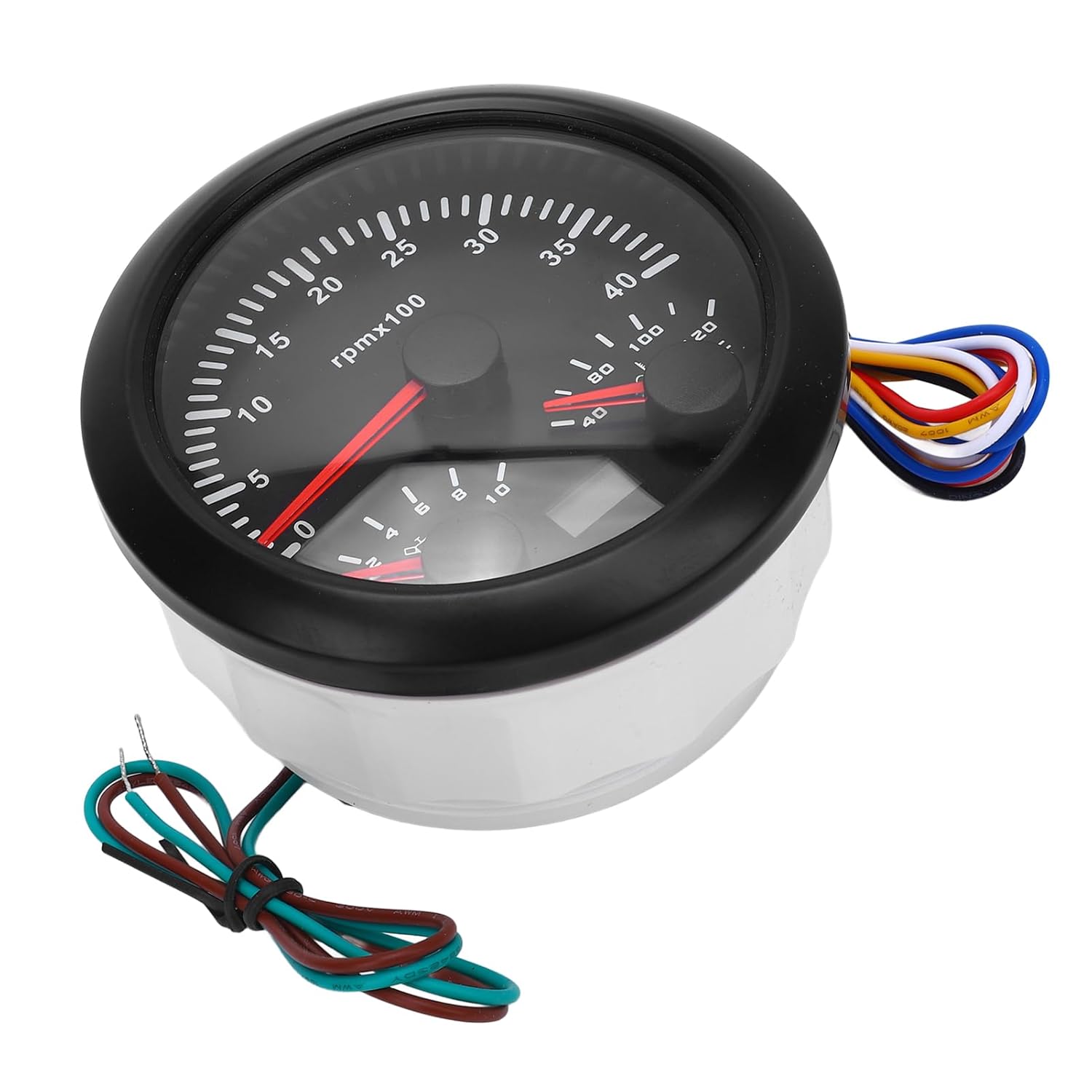 3-in-1 Gauge Combo – Tachometer, Oil Pressure, Water Temperature – 3 3/8" 4000 RPM, 0-10 Bar, 40-120°C, 7-Color Backlit for Truck, RV, Marine (Black Dial Black Bezel)