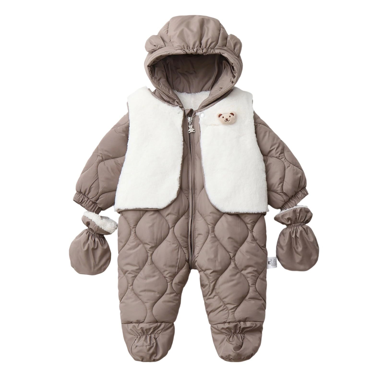 Combinaison de ski bébé doublée en fleece avec col de fourrure doux - 8
