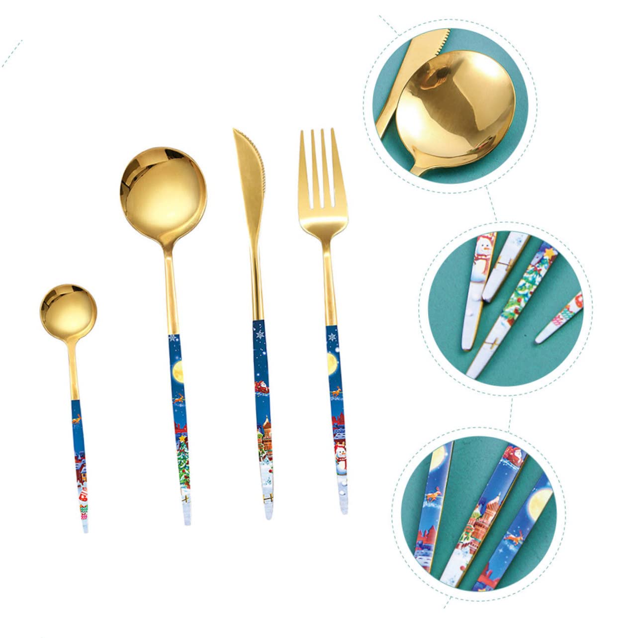 Alipis 4 Juegos De Cuchara Navideña De Acero Inoxidable Kit De Cubiertos De Estilo Europeo Vajilla Cubiertos De Fiesta Kit De Chapado En Oro Para Carne