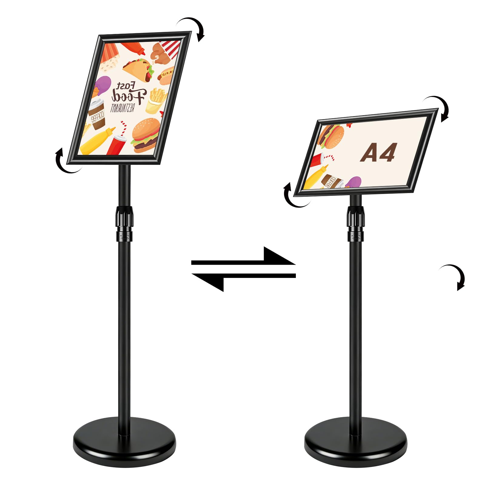 A4 Porte Affiche Sur Pied 297 x 210 mm Réglable 70-120 cm, Porte Menu Restaurant Exterieur A4, Présentoir Affichage Sur Pied 360 Degrés, Panneau Affichage Exterieur Etanche Amovible