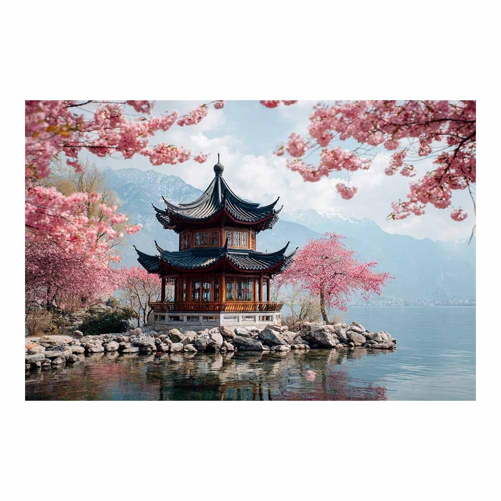 XENIOU Landscape Wall Pictures Japanese Pagoda Lake pictures, print canvas poster decor for living room, bathroom canvas art, for Bedroom Home Decoration.(Multicolor)-60x90cm Unframed
