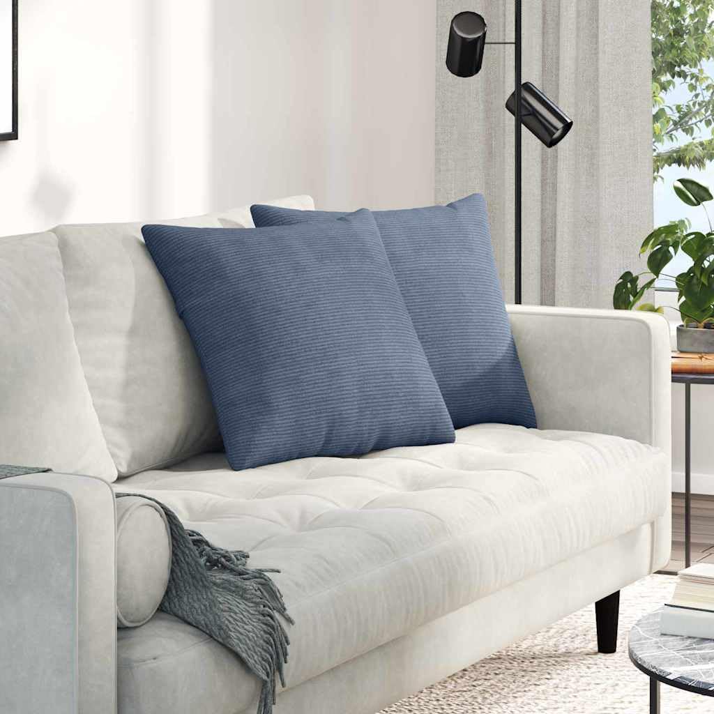 Set 2 Cuscini Divano Blu 50x50 cm Tessuto Corduroy Sfoderabili | Morbidi cuscini quadrati per soggiorno e camera da letto con imbottitura soffice e chiusura a cerniera pratica.