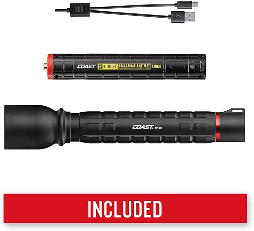 Miniatura 10 de Coast XP18R 3650 lúmenes USB-C recargable linterna LED de doble potencia con enfoque deslizante de haz puro y construcción de aluminio de grado