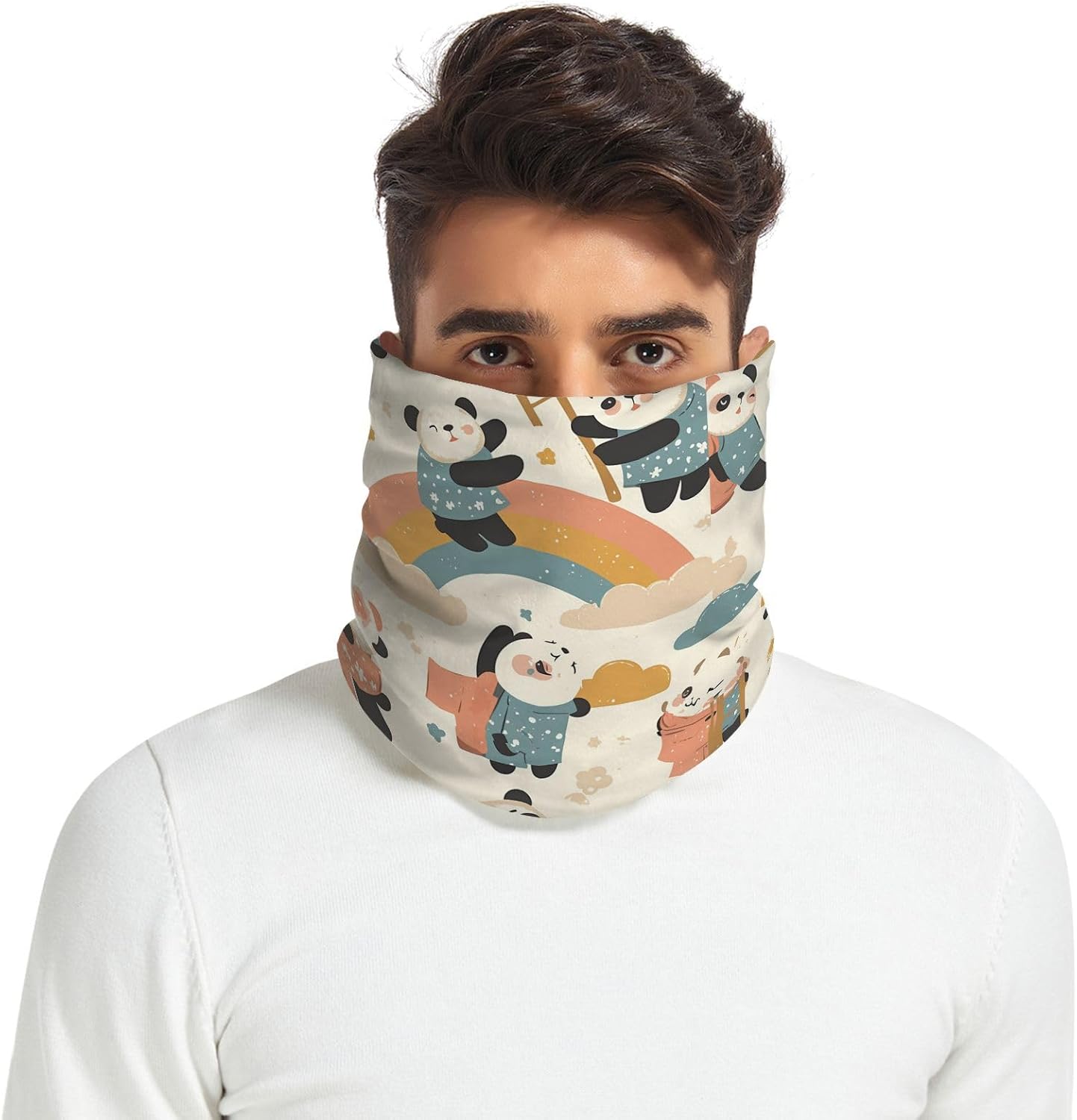 Cute Pink Panda Fleece Linked Winter Neck Gaiter for Cold Weather Running Neck Warmer Men Women Thick Windproof Scarves for Men & Women
