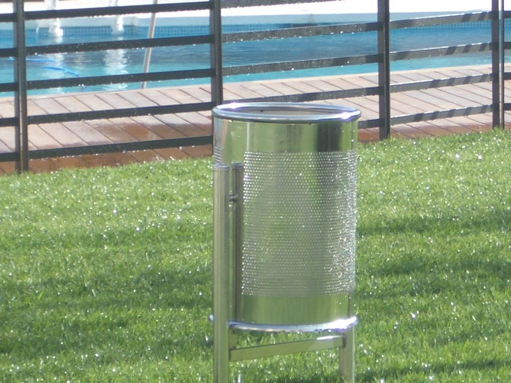 Papelera Exterior Circular de acero inoxidable 60 litros para comunidades de vecinos, Parques y Jardines.