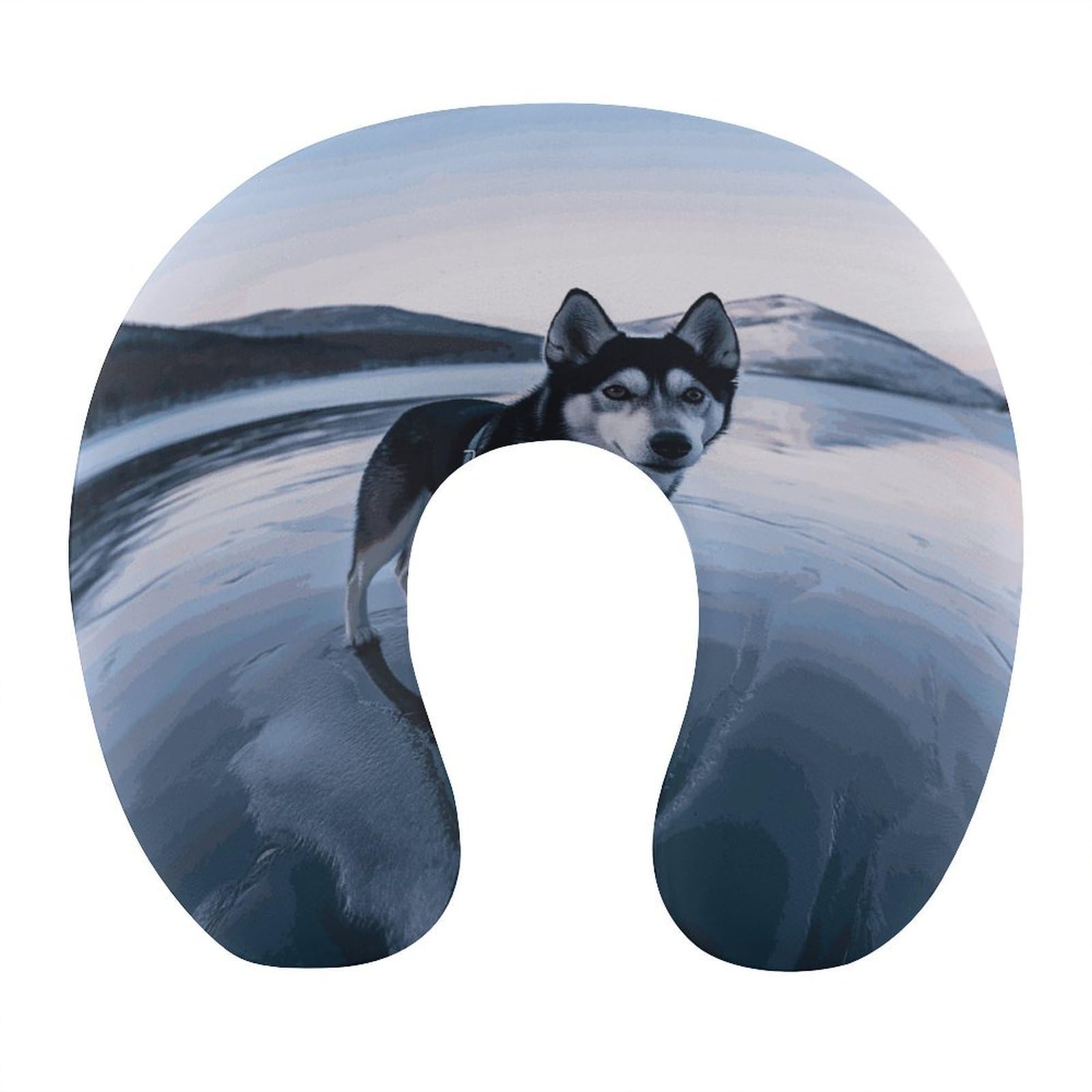 Btcowzrv Style Husky Dog On A Frozen Lake U Shaped Neck Pillow Travel Pillows