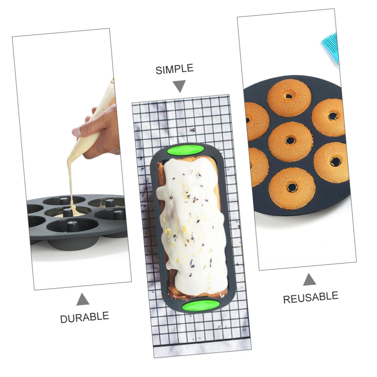 DOITOOL Juego de 5 Moldes de Silicona para Hornear Pasteles Flexibles y Reutilizables Color Gris Herramienta Práctica para Repostería Casera y Utensilios de Cocina