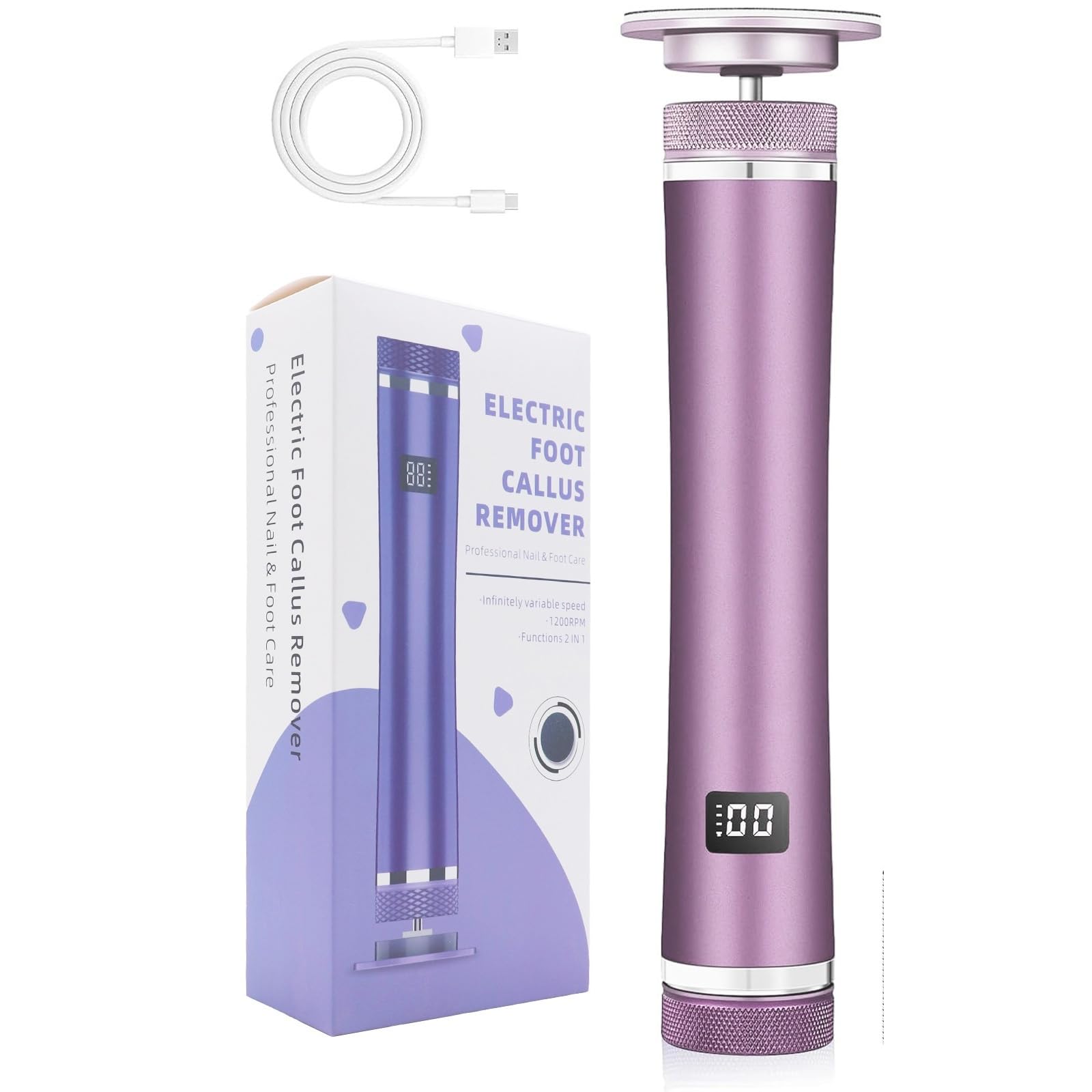 Râpe électrique pour callosités rose avec écran LCD et 60 tampons de papier abrasif | Kit professionnel pour pédicure | Pour vainqueur du test à domicile