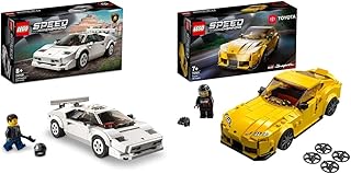 LEGO 76908 Speed Champions Lamborghini Countach, Race Car Toy Model Replica & 76901 Speed Champions Toyota GR Supra Collectible Sports Car Toy Building Set with Racing Driver, for Kids 7+ Years Old