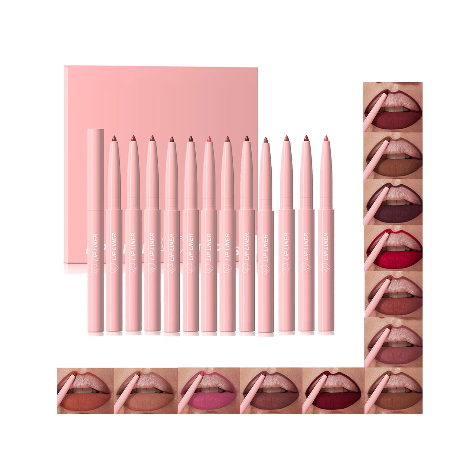 12 Colors Matte Lip Liner Pencil Set,Creamy Velvet Lipstick,Long Lasting Waterproof Smooth High Pigmented,One-Step Lip Makeup Kit for Women