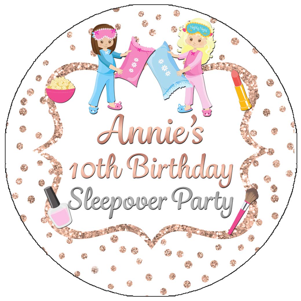 The Retouch Oasis Girls 1 Sheet Of 12 (60Mm) Personalised Sleepover Slumber Party Stickers (Buy 2 Sheets Get 1 Free)- Kids Boys Birthday Party