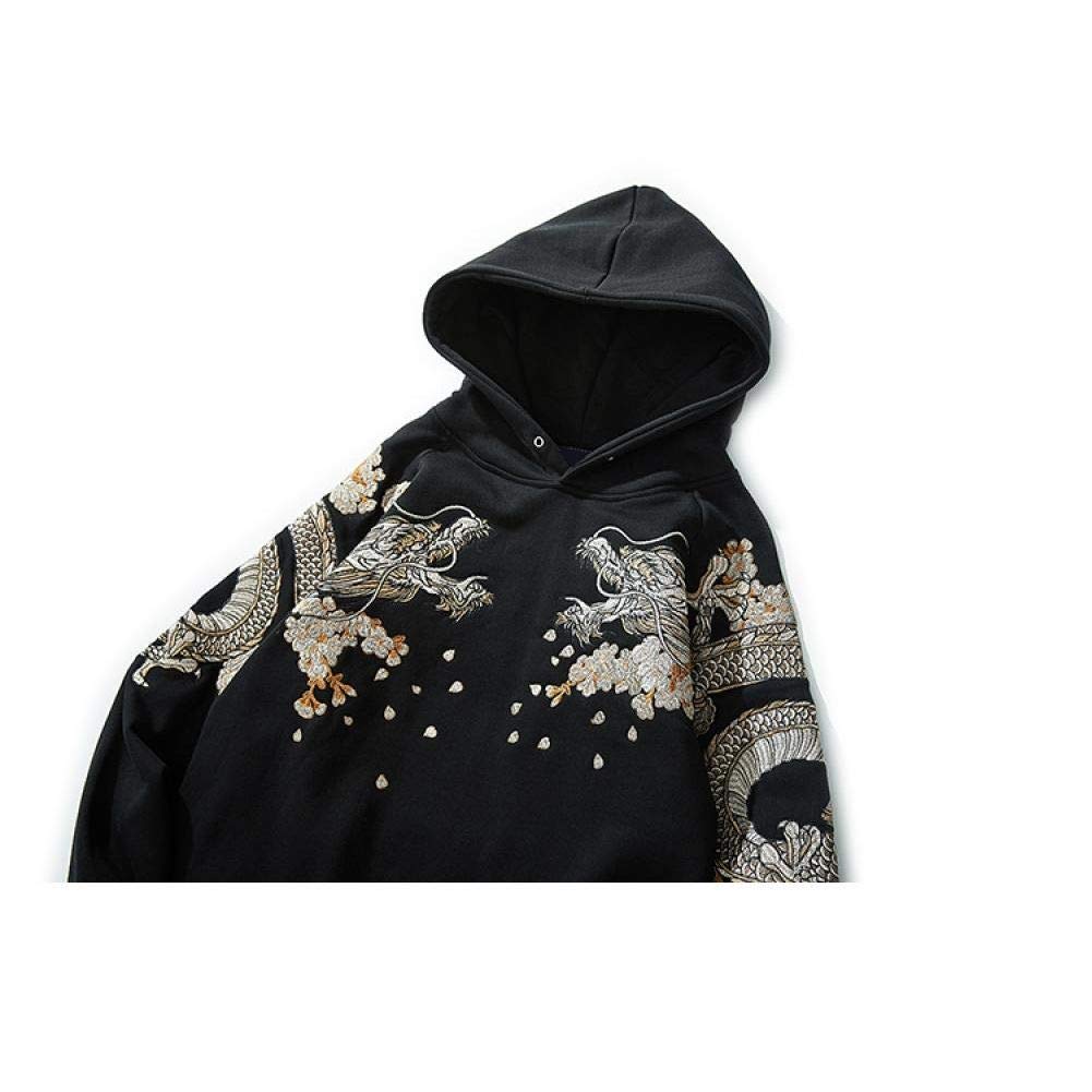 Felpa con Cappuccio da Uomo Hip Hop Streetwear Felpa con Ricamo Floreale in Pile di Cotone con Ricamo Drago Cinese Phoenix