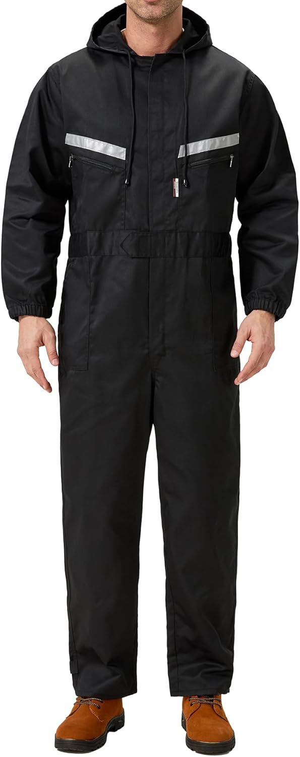 Mens Work Coveralls Mechanic Hooded Overall Workwear Jumpsuits Long Sleeve Hi Viz Coverall with Zippers