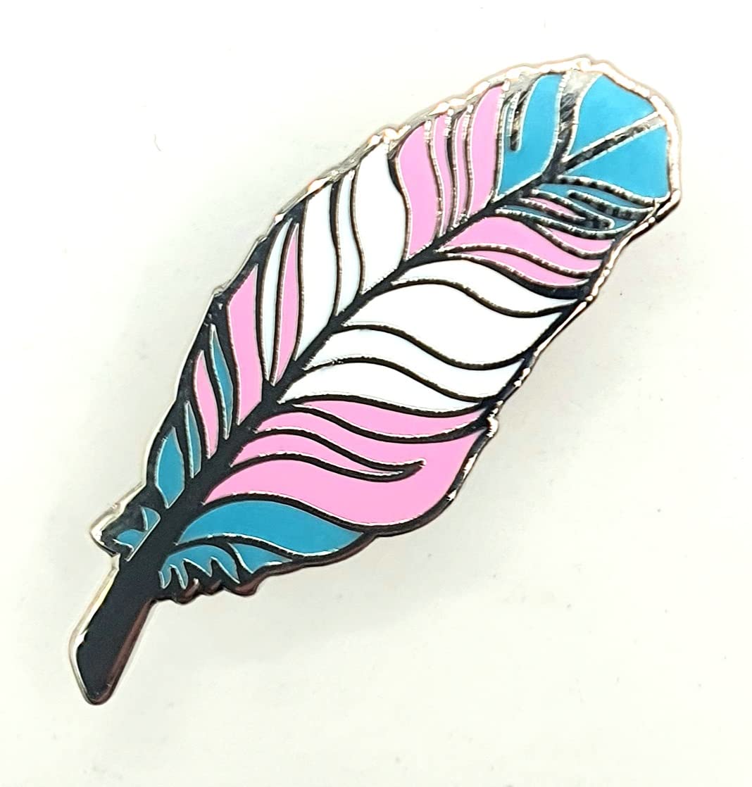 Feather Trans Pride Positive Good Vibes LGBT Transsexual Broszka Metalowa emaliowana