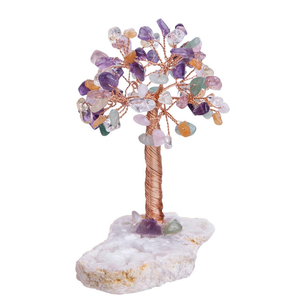 KYEYGWO Décoration Arbre de Vie en Pierre d'Énergie avec Boîte Noire, FengShui Figurine sur Base en Agate Naturelle Geode Quartz pour Reiki Chakra Guérison Fortune Richesse, 7 Chakras