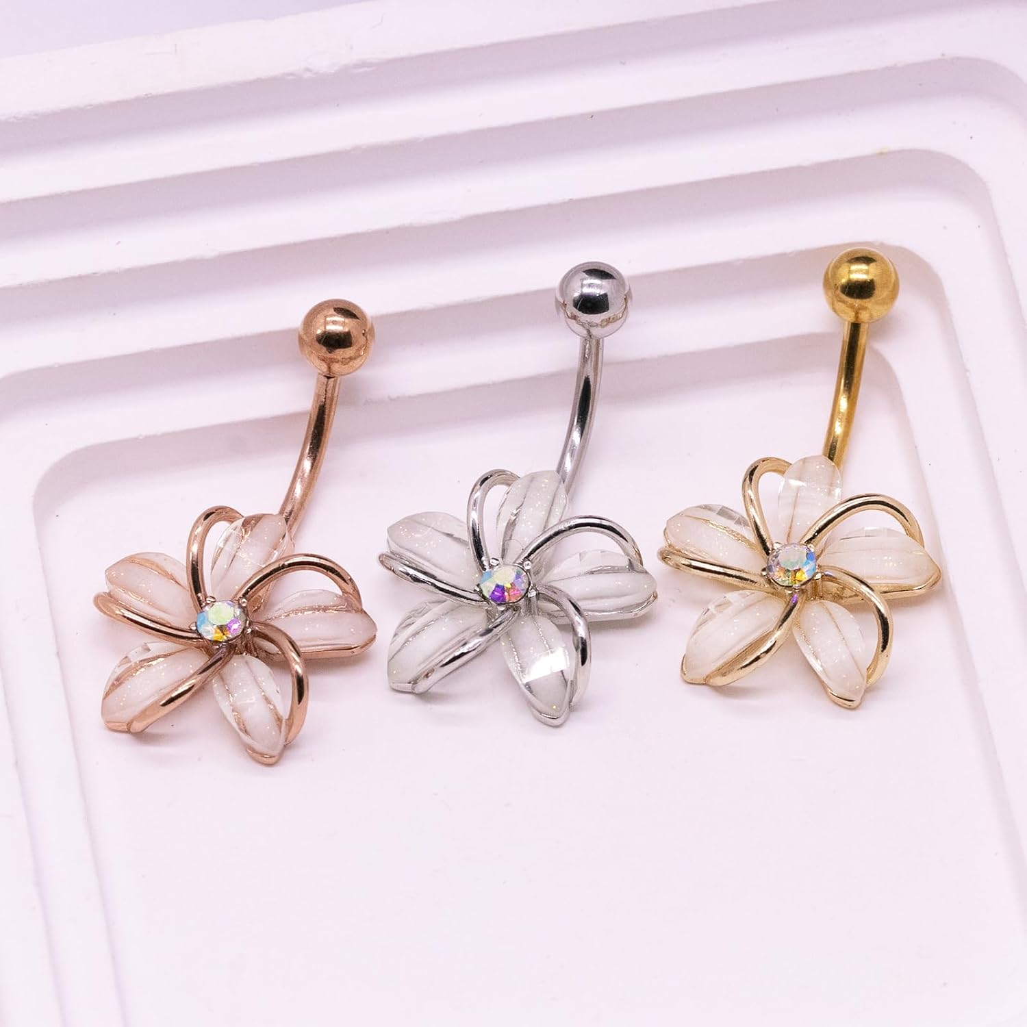 VERAMI 14G 316L Flower Belly Button Ring Surgical Steel Cute Flower Belly Button Ring Body Piercing Jewelry