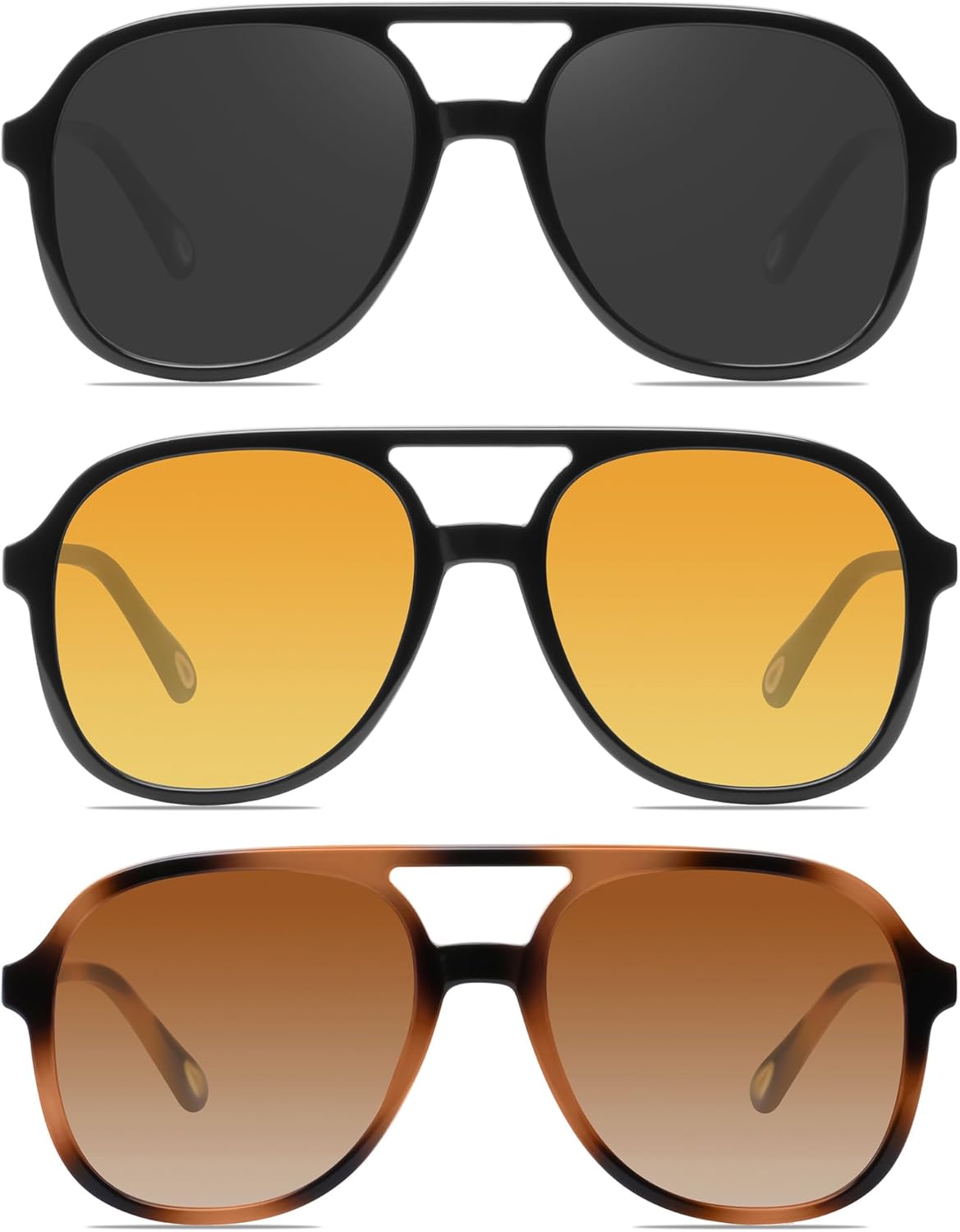 YDAOWKN Retro Square Aviator Sunglasses for Womens Mens Vintage 70s Double Bridge Sun Glasses