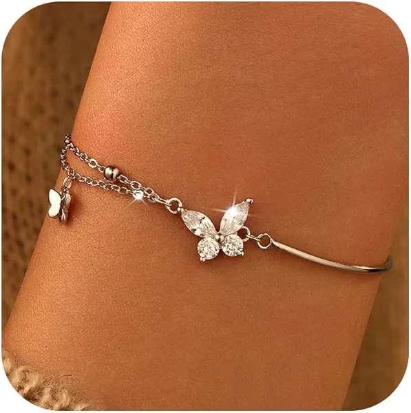 Aavoein 925 Sterling Silve Dainty Butterfly Bracelets for Women Mother Cute Cubic Zirconia Lucky Infinite Butterfly Bracelet to Daughter Sparkling Charm Chain Christmas Halloween Jewelry Gifts for Her