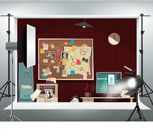 Miniatura 2 de SHRAPHY Telón de fondo de detective, 7 x 5 pies, caricatura, estación de policía, análisis, pizarra, fondo de fotografía para accesorios de estudio