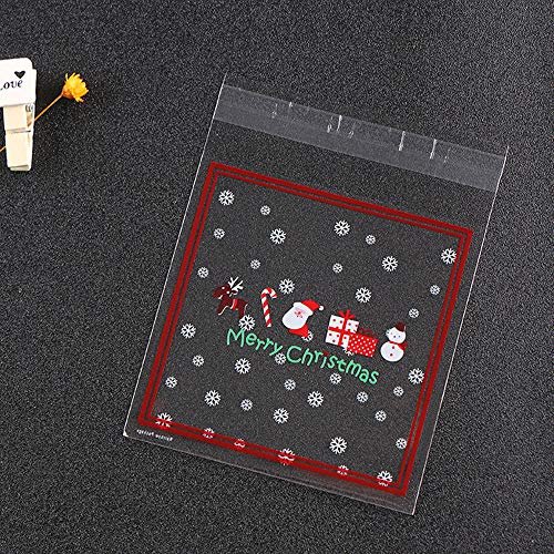 Minleer Sacs de Bonbons de Noël (100 pièces), Sacs en cellophane Transparents, Sacs-Cadeaux de Noël, Sacs de Bonbons Autocollants de Noël Autocollants pour Cadeaux de fête (Flocon de Neige) Cover