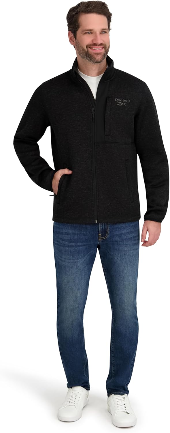 Reebok mens Mock Neck Zip-up Sweater Fleece Shell Jacket - Image 4