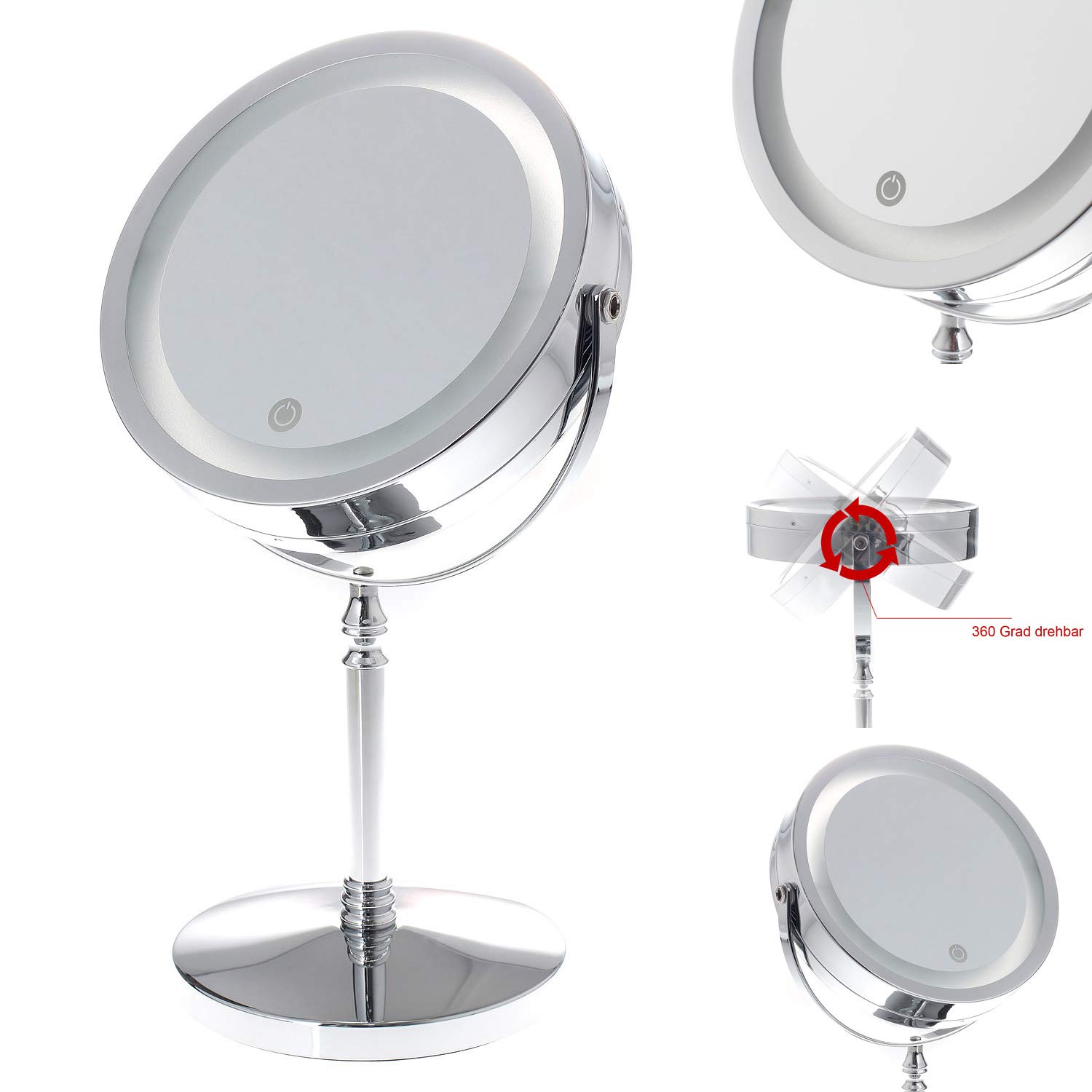 TKD3144-7x przyciemniane lusterko kosmetyczne LED, 7-krotne powiększenie, 18 cm (7"), do golenia makijażu, dwustronny poziom golenia z funkcją dotykową, zasilanie bateryjne + wtyczka EU, TKD3144-7x