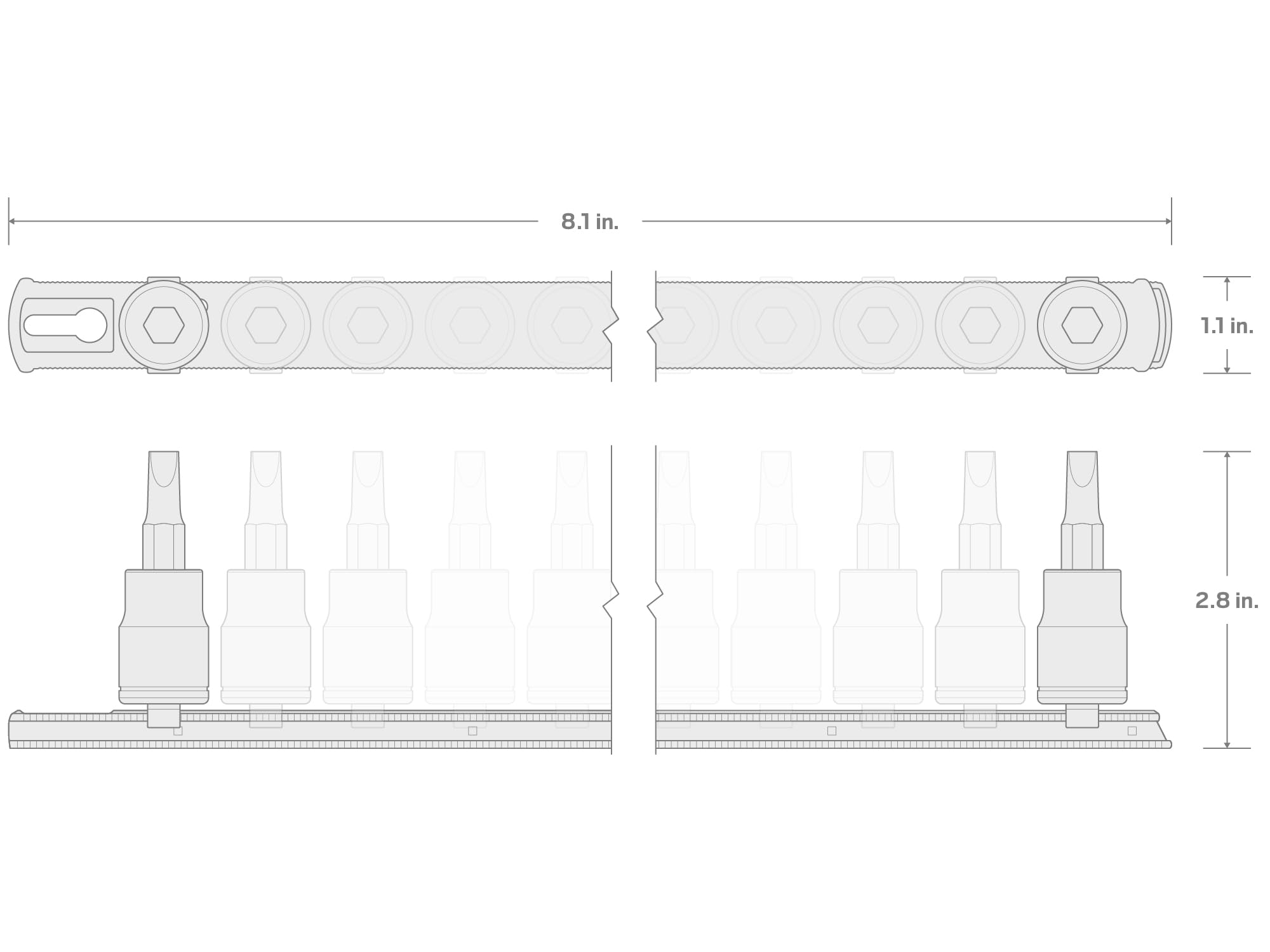 TEKTON 3/8 cala Drive Triple Square Impact Bit Zestaw nasadek z szyną, 8-częściowy (M4 - M12) | SIB91104