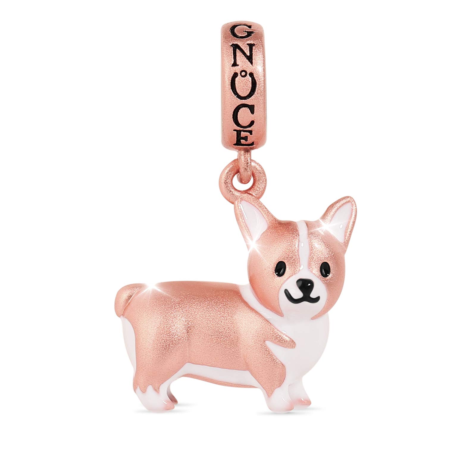 GNOCE Corgi Anhänger Charm Sterling Silber Matt 18 Karat Roségold plattiert Tier Hund Beads Charm Fit Armband/Halskette Weihnachts Geschenk für Frauen Mädchen Tochter