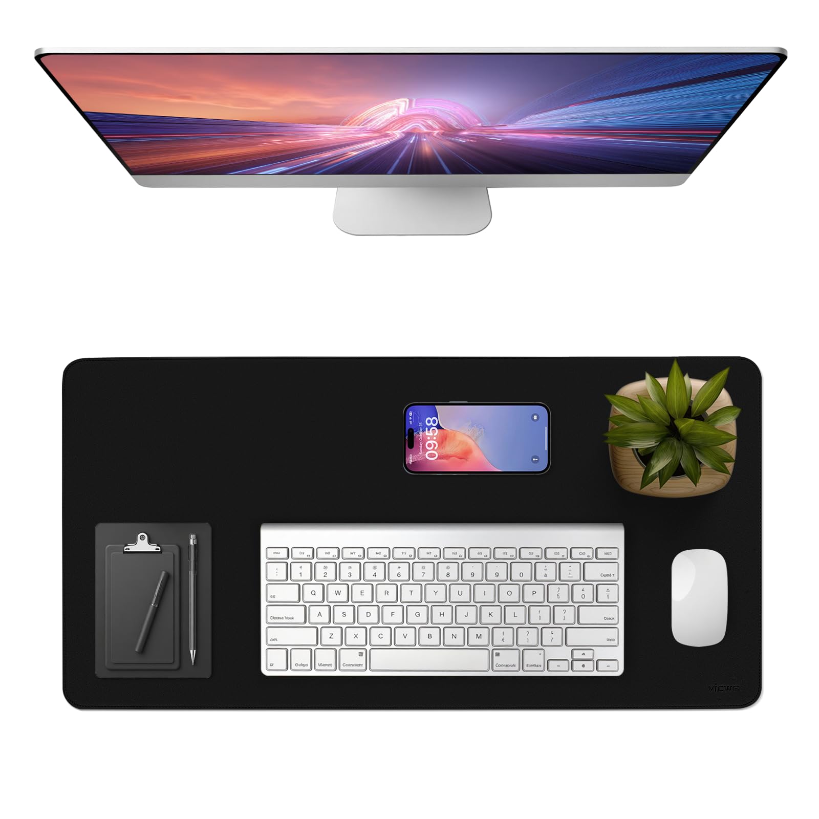 Vicwe Schreibtischunterlage, 60 x 40 cm Schreibtischunterlage aus PU-Leder, Rutschfester Multifunktionales Office Mousepad Laptop Schreibunterlage, Tisch-Schutz Unterlage für Büro/Zuhause (Schwarz)