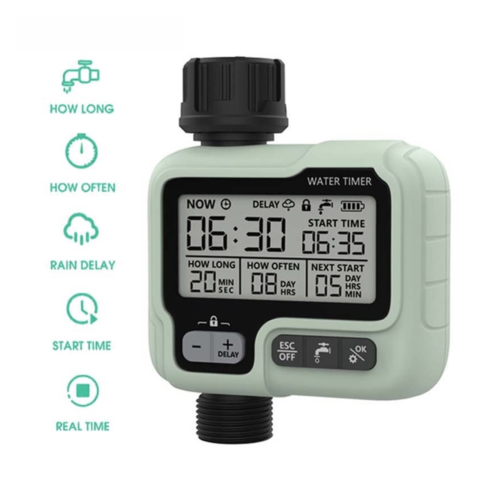 Válvula de agua inteligente Apagado Temporizador de rociadores con pantalla grande Temporizador de riego de jardín Controlador de riego Grifo programable digital Riego Sistema de riego Control remot