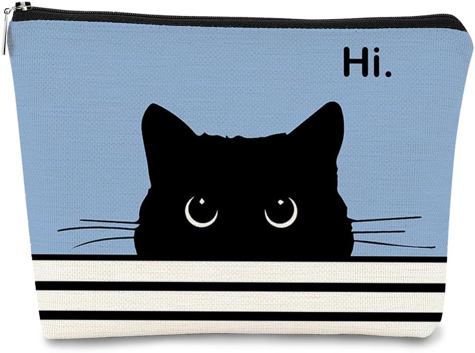 Cute Makeup Bag, Black Cat Cosmetic Pouch, Cat Gifts for Women, Camel-1