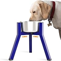 SHAINFUN Blue 11" Adjustable Raised Dog Bowl Stand - Fits 7-10.6" Bowls, Elevated Metal Feeder for Medium/Large Dogs (Bowl Not Included)